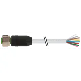 M12 female 0° A-cod. with cable V4A PUR 8x0.25 gy UL/CSA+drag ch. 10m