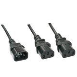 1m C14 to 2x C13 Mains Extension Cable IEC C14 Connector to 2x IEC C13 Connector