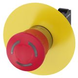 EMERGENCY STOP mushroom pushbutton, illuminable, 22 mm, round, metal, shiny, red, 40 mm, positive latching, according to EN ISO 13850, rotate-to-un...