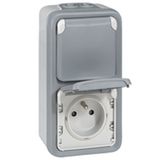 Plexo socket 2 x 2P + T with shutter (vertical) - 10/16 A - 250 V - grey - complete device - 10 A - IP 55