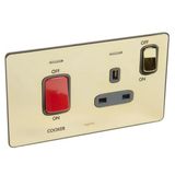 Synergy™ Sleek - 2gang double pole switch 45A + BS 13A switched socket outlet cooker marking Glossy gold