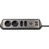 brennenstuhl®estilo Corner Extension Lead 4-way (Extension Cord with Stainless Steel Surface for Desk/Kitchen/Office, with 2x Earthed Sockets, 2x Euro