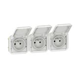 Double pre-wired power socket 2x2P+E vertical waterproof Plexo 16A 250V IP55 2 positions with white bezels