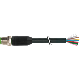 M12 male 0° A-cod. with cable PUR 12x0.14 shielded bk+drag-ch 45m