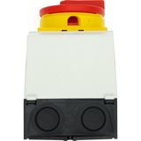 Main switch, T0, 20 A, surface mounting, 3 contact unit(s), 3 pole, 2 N/O, Emergency switching off function, With red rotary handle and yellow locking