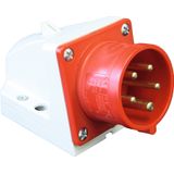CEE wall-mounted appliance plug, IP44, 16A, 5-pole, 400V, 6h, red
