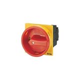 Main switch, T0, 20 A, flush mounting, 2 contact unit(s), 3 pole, 1 N/O, Emergency switching off function, With red rotary handle and yellow locking r