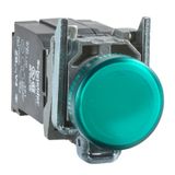 Harmony XB4, Pilot light, metal, green, Ø22, plain lens with integral LED, 110…120 VAC