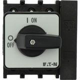 On-Off switch, P1, 40 A, flush mounting, 3 pole, 1 N/O, 1 N/C, with black thumb grip and front plate