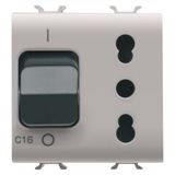 INTERLOCKED SWITCHED SOCKET-OUTLET - 2P+E 16A - P17-P11 - WITH MCB 1P+N 16A - 230V ac - 2 MODULES - NATURAL SATIN BEIGE - CHORUSMART