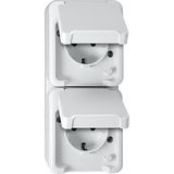 SCHUKO double socket, arranged vertically with BRS, polar white, AQUASTAR