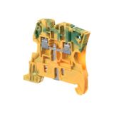 MODULAR TERMINAL BLOCKS, GROUND, SCREW CLAMP TERMINAL BLOCK, GREEN & YELLOW, PRODUCT SPACING .205 IN [5.2 MM], 2 POSITION, DIN RAIL