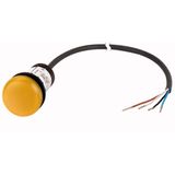 Indicator light, Flat, Cable (black) with non-terminated end, 4 pole, 3.5 m, Lens yellow, LED white, 24 V AC/DC