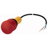 Emergency stop/emergency switching off pushbutton, Mushroom-shaped, 38 mm, Pull-to-release function, 2 NC, Cable (black) with non-terminated end, 4 po