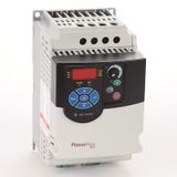 AC Drive, 3.7 kW (5 HP), 240 VAC input, 3 PH, 50-60 Hz, 17.5 A output, IP20, UL-NEMA Open Type, Panel Mount, IGBT Brake Bypass, B Frame, 0.98 PF, Integrated Keypad with Potentiometer and LED Display, RS485, Hardwired Terminal Strip Connections.