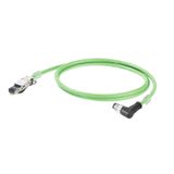 PROFINET Cable (assembled), M12 D-code – IP 67 angled pin, RJ45 IP 20,