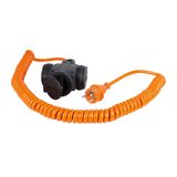 'Spiral polyurethane cable extension expandable 5 times from 1m up to 5m  with 3-way rubber socket outlet H07BQ-F 3G1,5 orange'