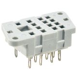 Socket for relays: R4N.  Solder terminals. Dimensions 40,5 x 21,5 x 18,1 mm. Four poles. Rated load 6 A, 250 V AC
