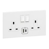 572286 Arteor 2 gang single pole switched outlets - with USB A+C 27W charger