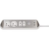 brennenstuhl®estilo corner socket strip with USB charging function 4-way 2x earthed socket & 2x Euro silver/white *BE*