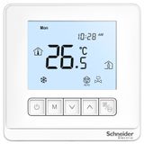 SpaceLogic thermostat, fan coil proportional, standalone, LCD 5 Button, 4P, 3 fan, external sensor, 240V, white