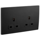 Mallia Senses - 2 gang BS unswitched socket outlet - 13A - Matt Black