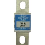 Eaton Bussmann series TPL telecommunication fuse, 170 Vdc, 250A, 100 kAIC, Non Indicating, Current-limiting, Bolted blade end X bolted blade end, Silver-plated terminal