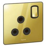 Synergy Sleek 1 gang switched single pole socket outlet 15A Glossy gold