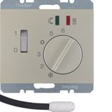 Thermostat, NO contact,Cen. plate,f. heat.,rocker switch,ext.temp.sen.