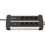 Premium-Alu-Line Technics extension lead 8-way Duo black 3m H05VV-F 3G1.5 with every 4 sockets switched