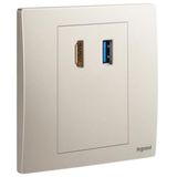 Mallia Senses - HDMI socket outlet with USB A data socket transfer - Champagne