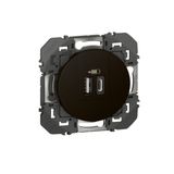 Dual USB Type-A + Type-C dooxie 3A 15W black finish socket, to be fitted with a finishing plate - blister packaging