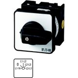 Voltmeter selector switches, T0, 20 A, flush mounting, 3 contact unit(s), Contacts: 5, 45 °, maintained, With 0 (Off) position, 0-L1/L2 L2/L3 L3/L1 L1