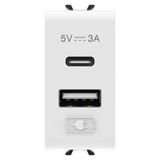 USB CHARGER - A+C TYPE -  3A - GLOSSY WHITE - 1 MODULE - CHORUSMART