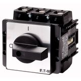 On-Off switch, P5, 125 A, flush mounting, 3 pole, with black thumb grip and front plate