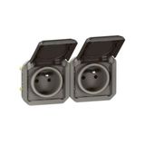 069842L Double pre-wired power socket 2x2P+E horizontal waterproof Plexo 16A 250V IP55 2 positions with anthracite bezels