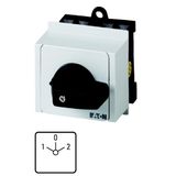 Reversing switches, T0, 20 A, service distribution board mounting, 3 contact unit(s), Contacts: 5, 60 °, maintained, With 0 (Off) position, 1-0-2, Des