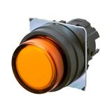 Pushbutton A22NZ 22 mm dia., bezel plastic, projected, momentary, cap color transparent orange, lighted A2270030E