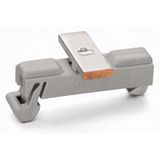 Carrier with grounding foot parallel to carrier rail 25 mm long gray