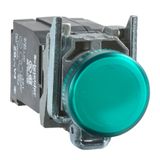 Harmony XB4, Pilot light, metal, green, Ø22, plain lens with integral LED, 24 V AC/DC