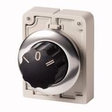 Changeover switch, RMQ-Titan, With rotary head, momentary, 3 positions, inscribed, Metal bezel