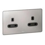 Sinergy Sleek 2 gang unswitched socket outlet 13A Brushed Stainless steel