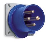 Inlet, panel mounting, 9h, 16A, IP44, minimized flange, straight, 3P+E