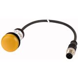 Indicator light, Flat, Cable (black) with M12A plug, 4 pole, 1 m, Lens yellow, LED white, 24 V AC/DC