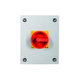 Main switch, P3, 63 A, surface mounting, 3 pole + N, Emergency switching off function, With red rotary handle and yellow locking ring, Lockable in the