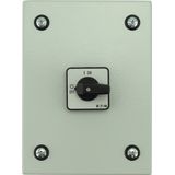 On-Off switch, P1, 40 A, 3 pole, surface mounting, with black thumb grip and front plate, in steel enclosure