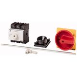 Main switch, P3, 63 A, rear mounting, 3 pole, Emergency switching off function, With red rotary handle and yellow locking ring, Lockable in the 0 (Off