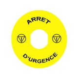 Harmony XB4, Legend holder Ø60 for emergency stop, plastic, yellow, for padlocking, marked ARRET D'URGENCE