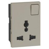 Multistandard socket Arteor - 2P+E switched - shuttered - 3 modules - champagne