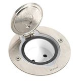 FLOOR ROUND RECEPTACLE BRUSHED STAINLESS STEEL